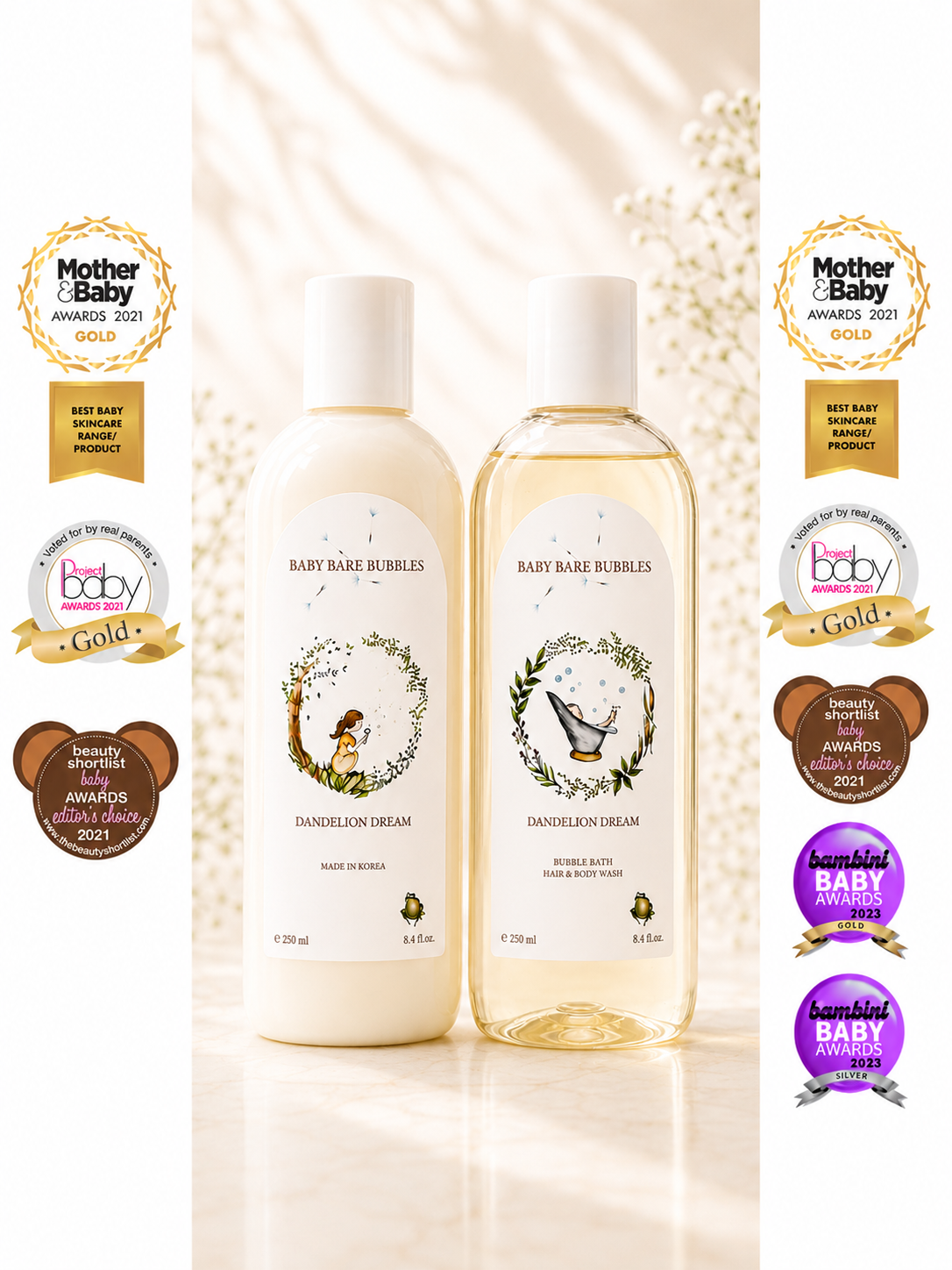 Luxury Shampoo, Body Wash, Bubble Bath & Moisturiser Set - 250ml