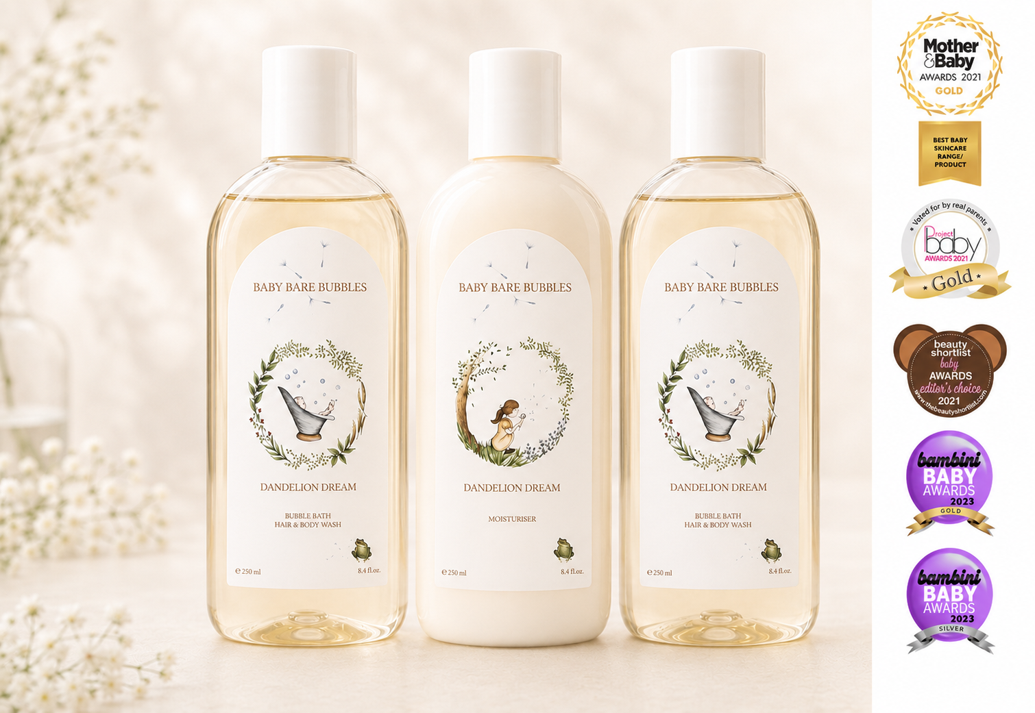 3 Pack - 2 x Luxury Shampoo, Body Wash & Bubble Bath & 1 x Luxury Moisturiser - 250ml