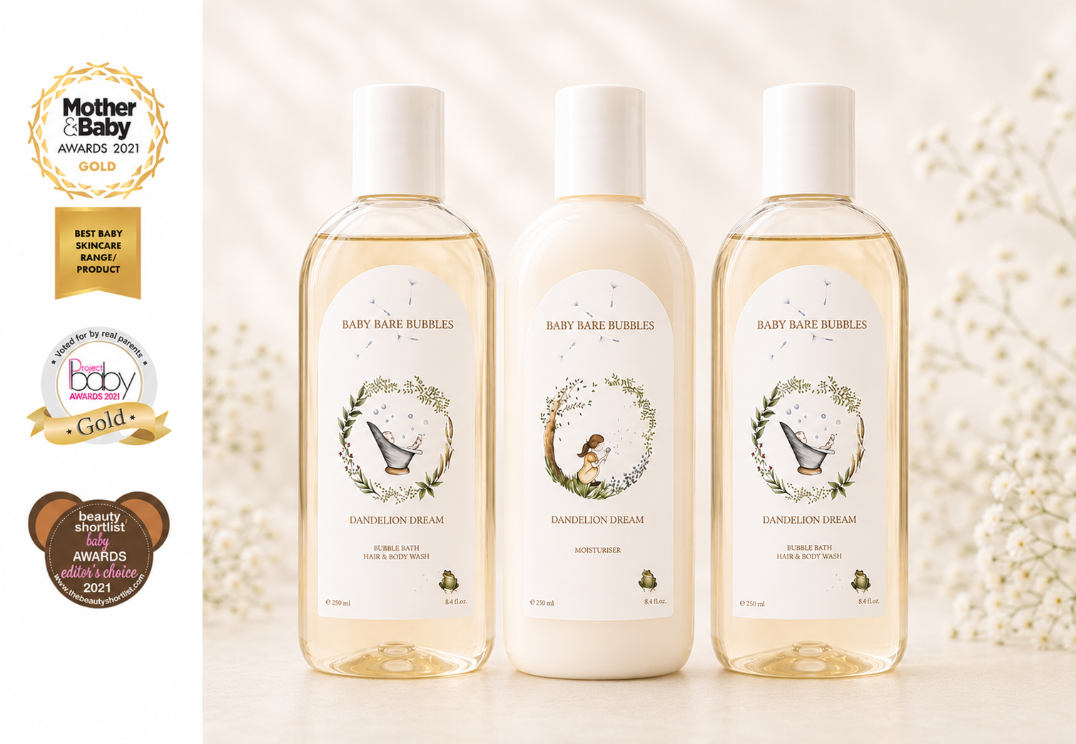 3 Pack - 2 x Luxury Shampoo, Body Wash & Bubble Bath & 1 x Luxury Moisturiser - 250ml